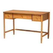 Baxton Studio Lucera Bobbin Writing Desk - 3-Drawer Home Office Desk with Spindle Frame, Oak Brown